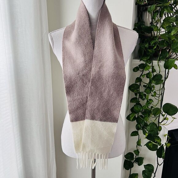 HERMES - PARIS Luxurious 100% Cashmere Gray & White Fringed Scarf Unisex Italy - Picture 1 of 4